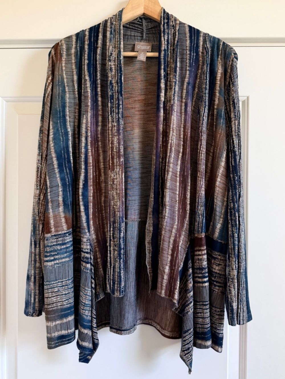 Chico's Multi-Colored Draped Open-Front Cardigan - Picture 3 of 7